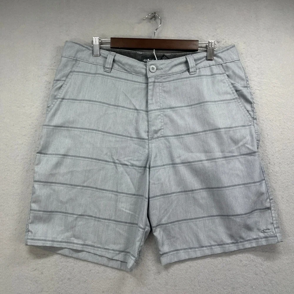 ONeill Hybrid Shorts Men 36 Gray Striped Chino Walk Casual Surf Beach Athleisure